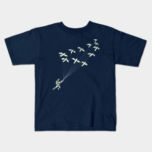 Astronaut Prince Flying With Birds Black and White by Tobe Fonseca Kids T-Shirt